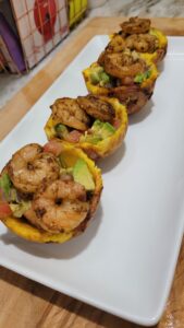 Shrimp with Avocado Salsa Plantain Cups